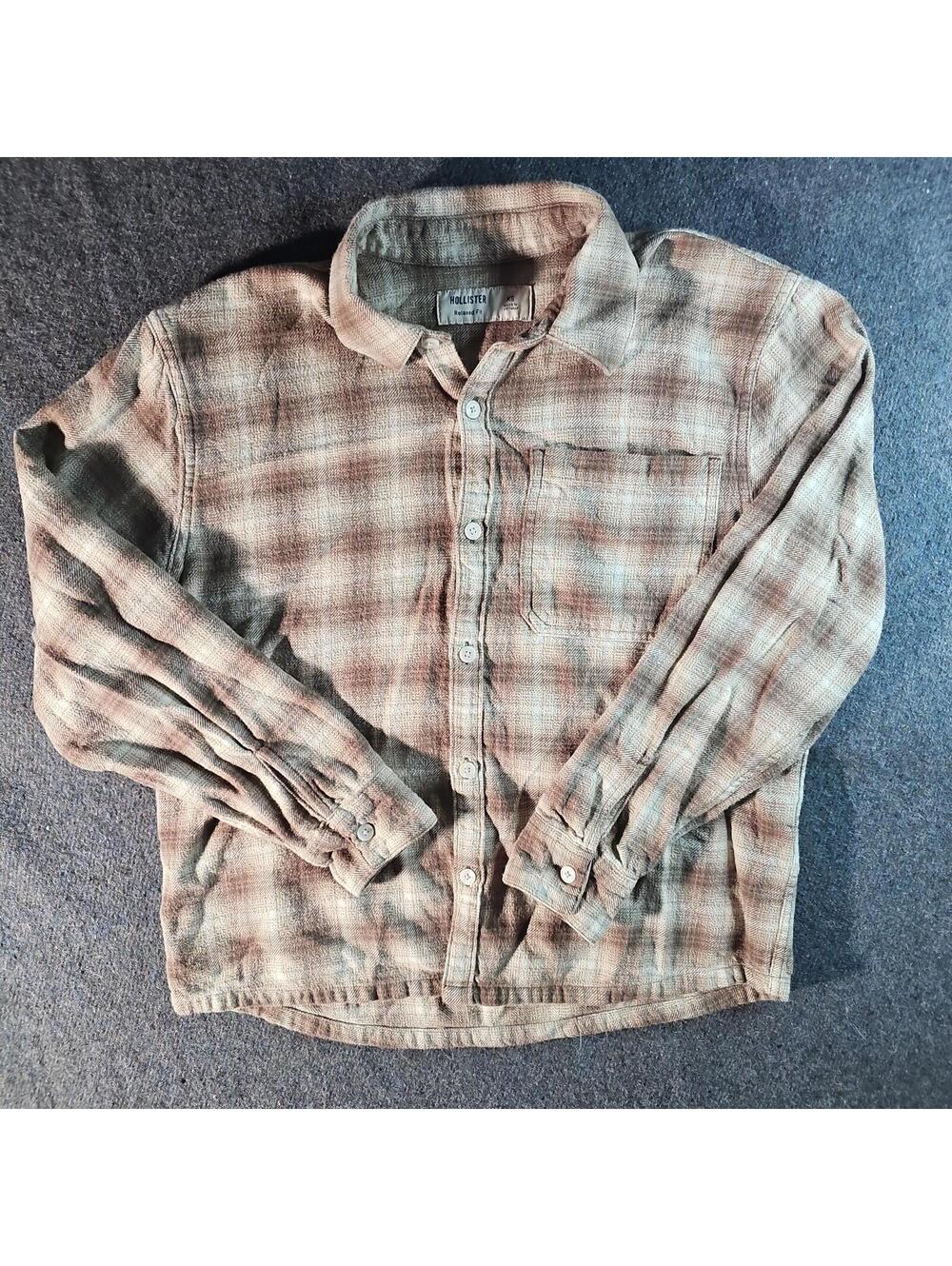 Hollister Relaxed Fit XS Brown Flannel Shirt